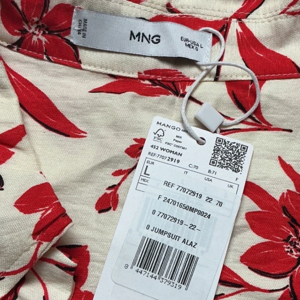 Mango Jumpsuit Alaz Red Floral Romper Cream Large New With Tags‎